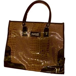 YIWELAI Patton leather faux with animal print brown and black tote NWOT